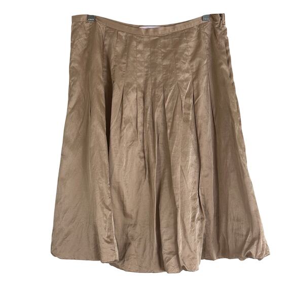 BCBGMaxAzria Skirt Womens 4 Bronze Silk Cotton Pleated Minimalist Modest Career - Picture 1 of 6